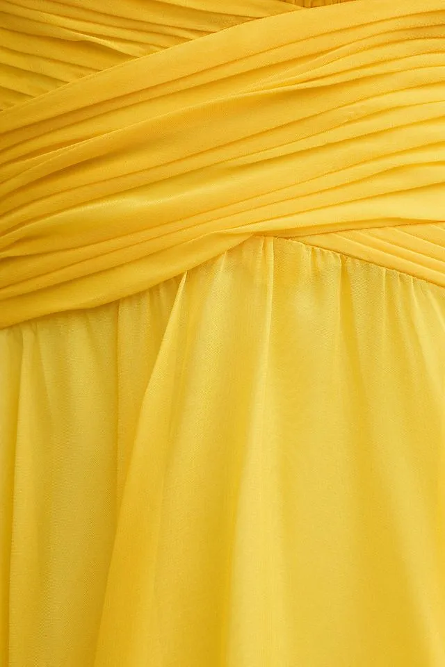 Mac Duggal Chiffon A-Line Dress with Lace Back and Indy Ruffles yellow