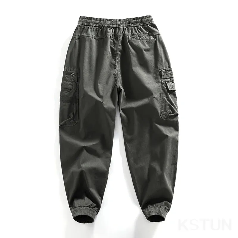 Men Cargo Pants Elastic Waist Loose Jogger Male Casual Harem Pants Sweatpants Tapered Sports Outdoor Trousers Fashion Pockets
