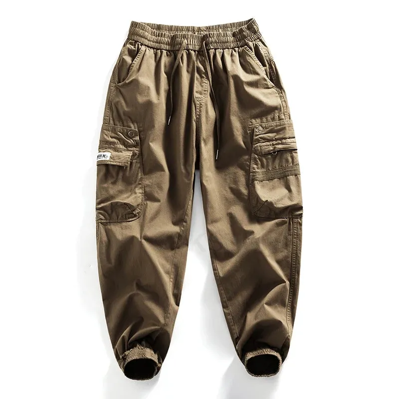 Men Cargo Pants Elastic Waist Loose Jogger Male Casual Harem Pants Sweatpants Tapered Sports Outdoor Trousers Fashion Pockets