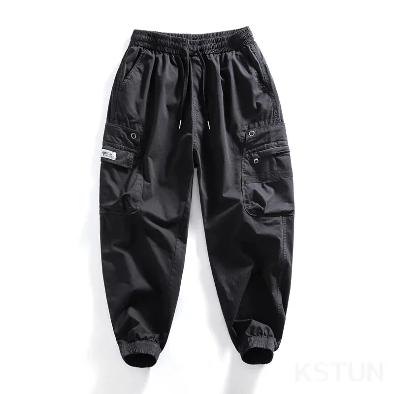 Men Cargo Pants Elastic Waist Loose Jogger Male Casual Harem Pants Sweatpants Tapered Sports Outdoor Trousers Fashion Pockets