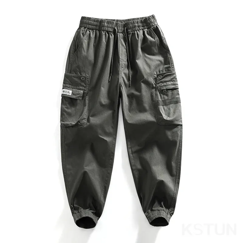 Men Cargo Pants Elastic Waist Loose Jogger Male Casual Harem Pants Sweatpants Tapered Sports Outdoor Trousers Fashion Pockets