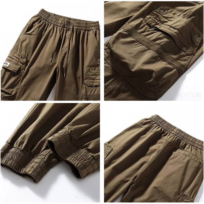 Men Cargo Pants Elastic Waist Loose Jogger Male Casual Harem Pants Sweatpants Tapered Sports Outdoor Trousers Fashion Pockets