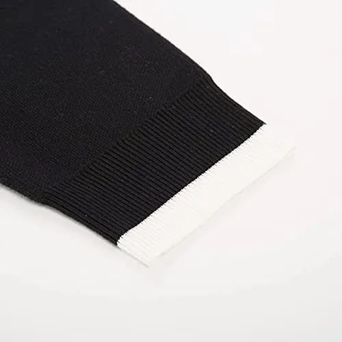 Men's Quarter Zip Polo Knitted Pullover Sweater Casual Contrast Striped Lapel Collar Long Sleeve Sweater Tops Black M