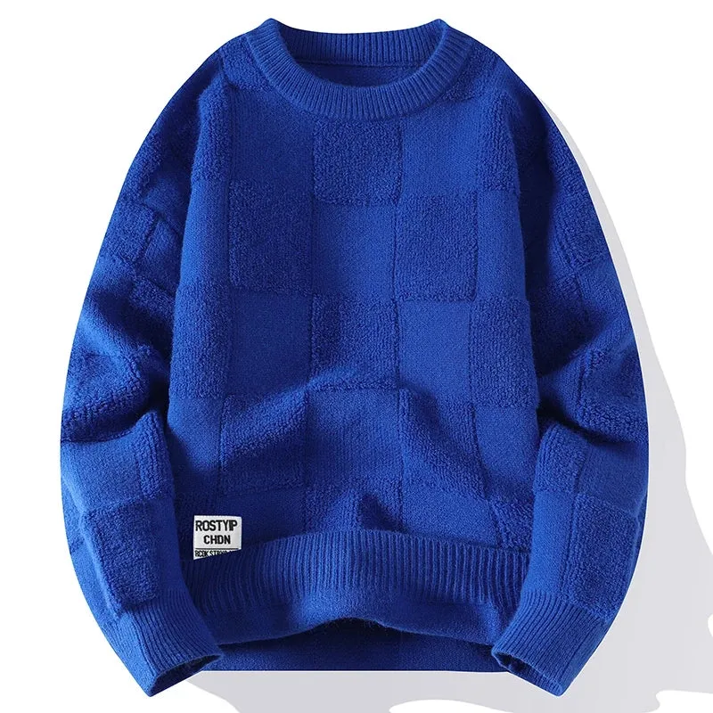Mens  Thick Fluffy Casual Crewneck Sweaters