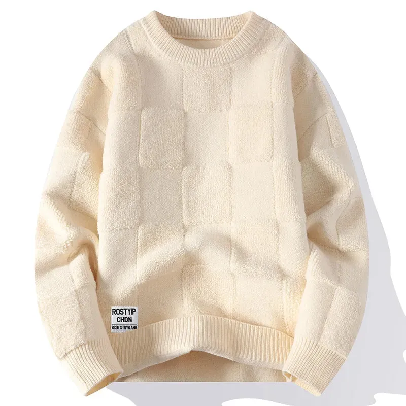 Mens  Thick Fluffy Casual Crewneck Sweaters