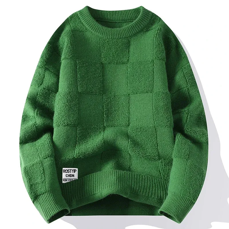 Mens  Thick Fluffy Casual Crewneck Sweaters