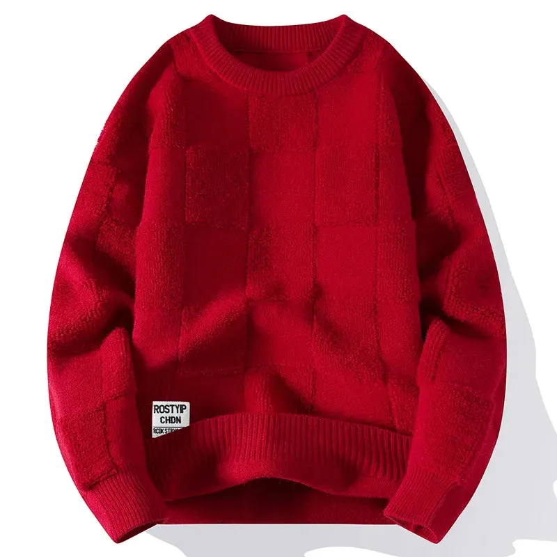 Mens  Thick Fluffy Casual Crewneck Sweaters