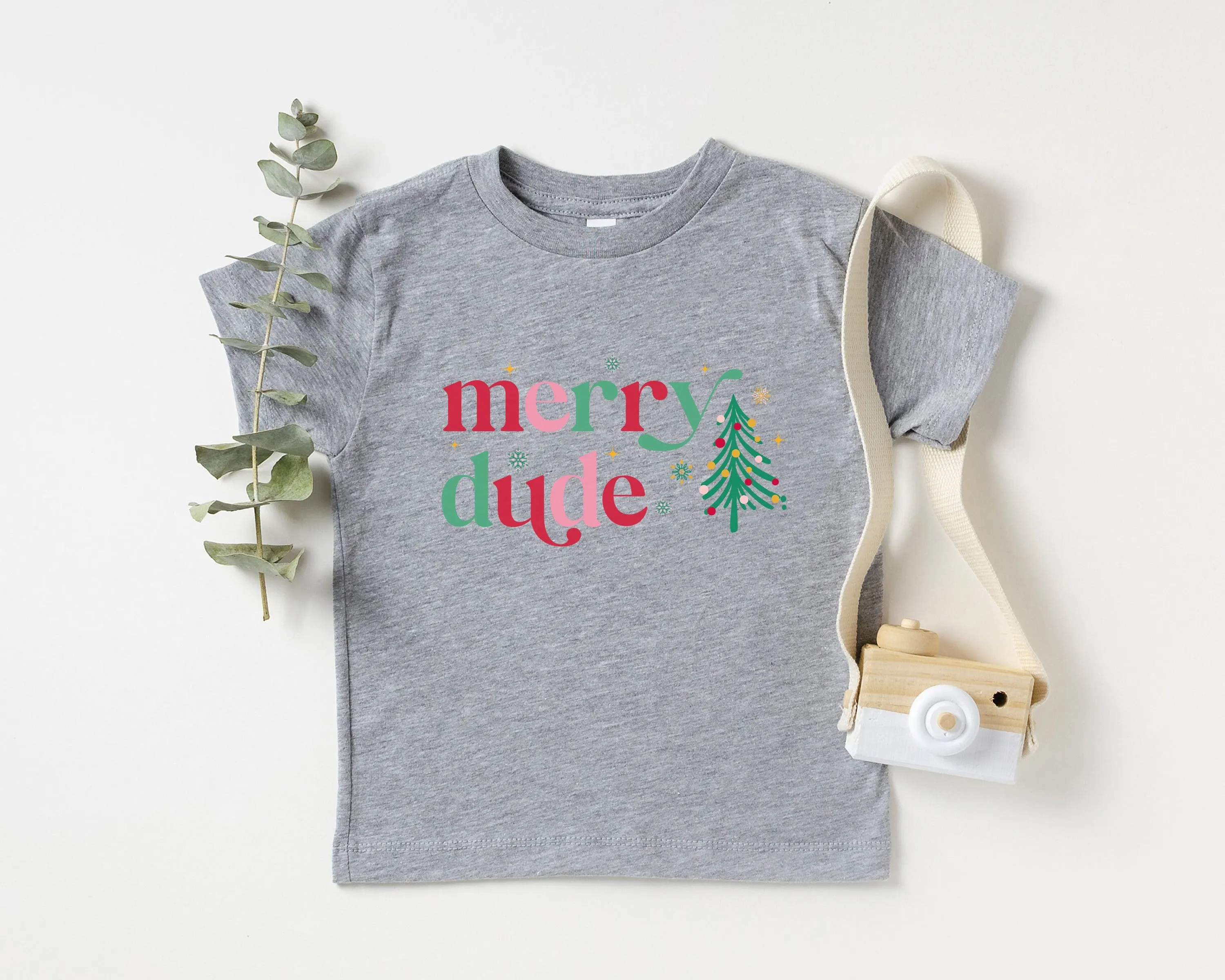 Merry Mini & Merry Dude Natural T-Shirts, Christmas Outfits for Boy and Girl