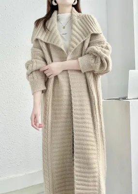 Modern Khaki Peter Pan Collar Thick Knit Loose Cardigans Fall