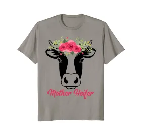 Mother Heifer Floral T-shirt Mother's Day Gift For Women