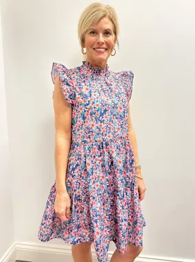 Multicolor Floral Print Ruffle Slv Dress