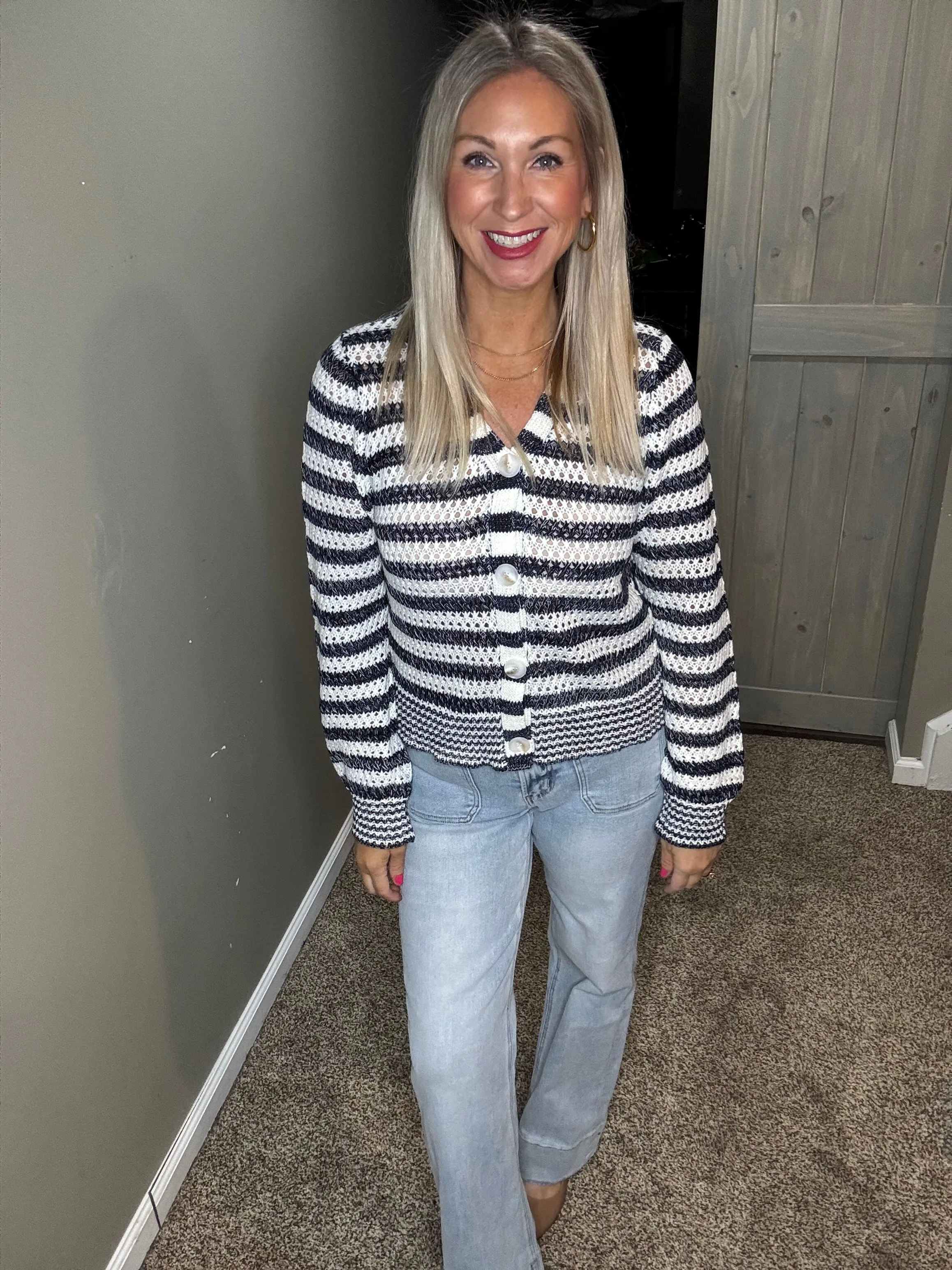 Navy Striped Cardigan