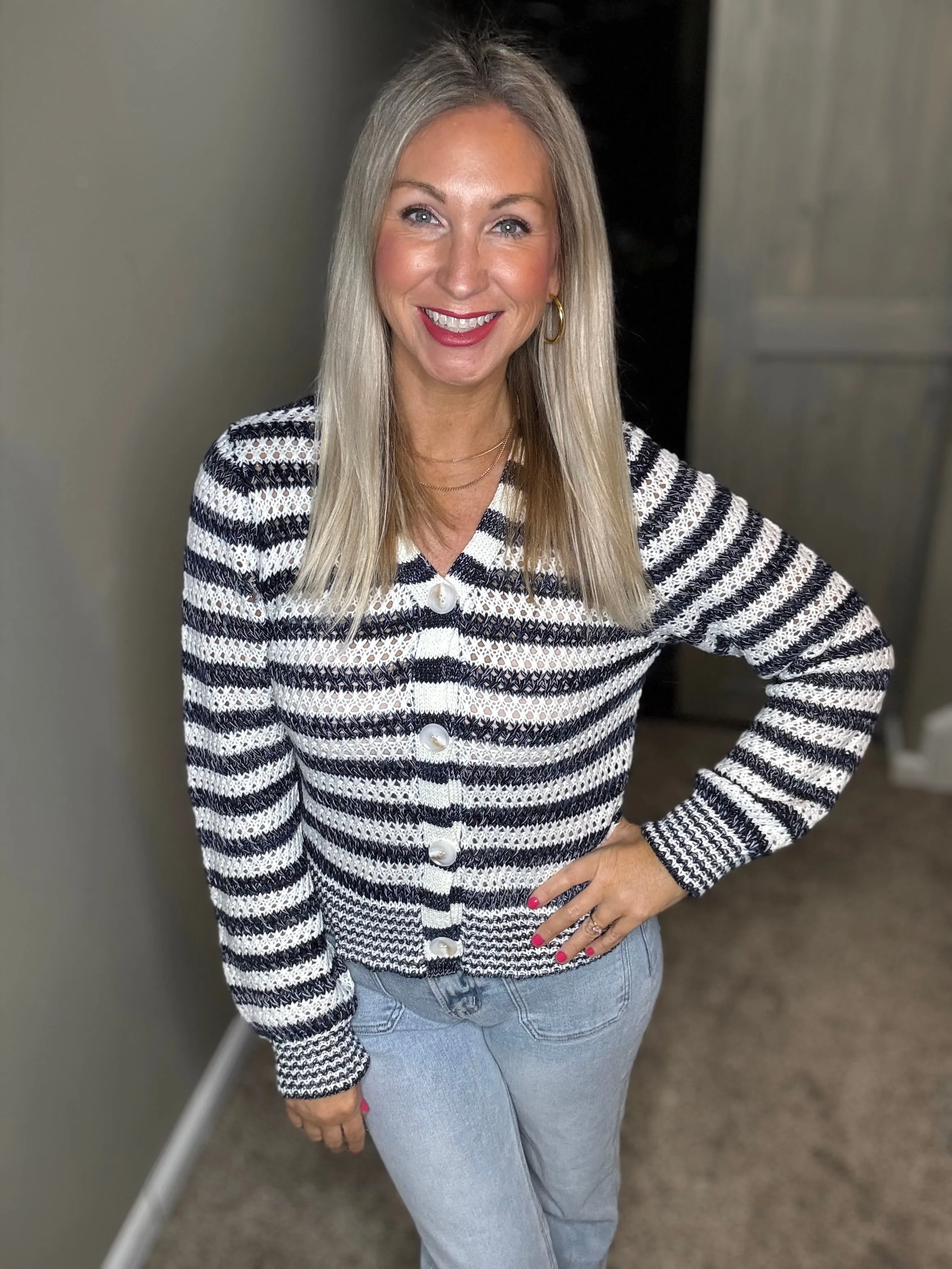 Navy Striped Cardigan