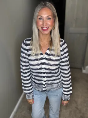 Navy Striped Cardigan