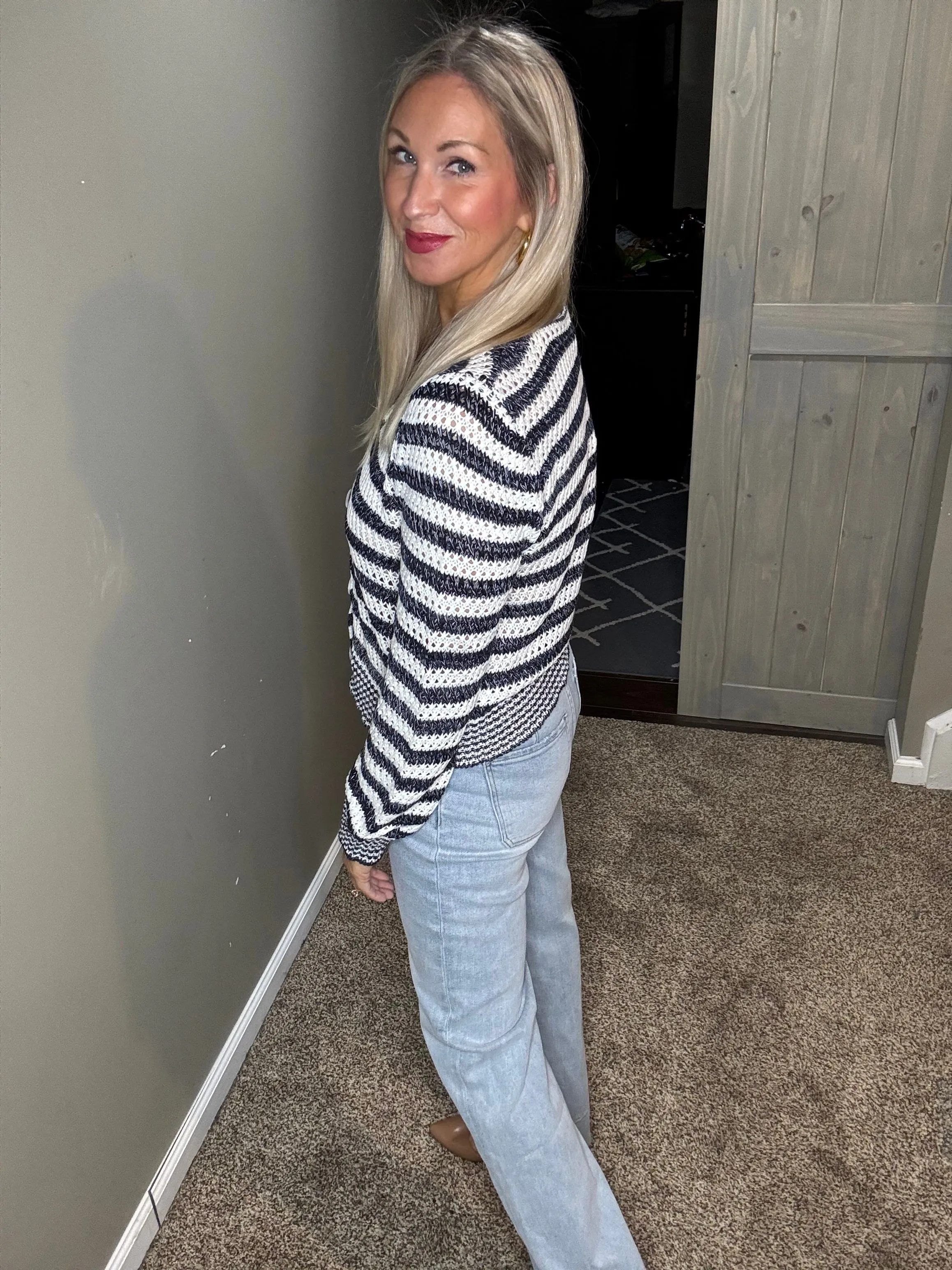 Navy Striped Cardigan