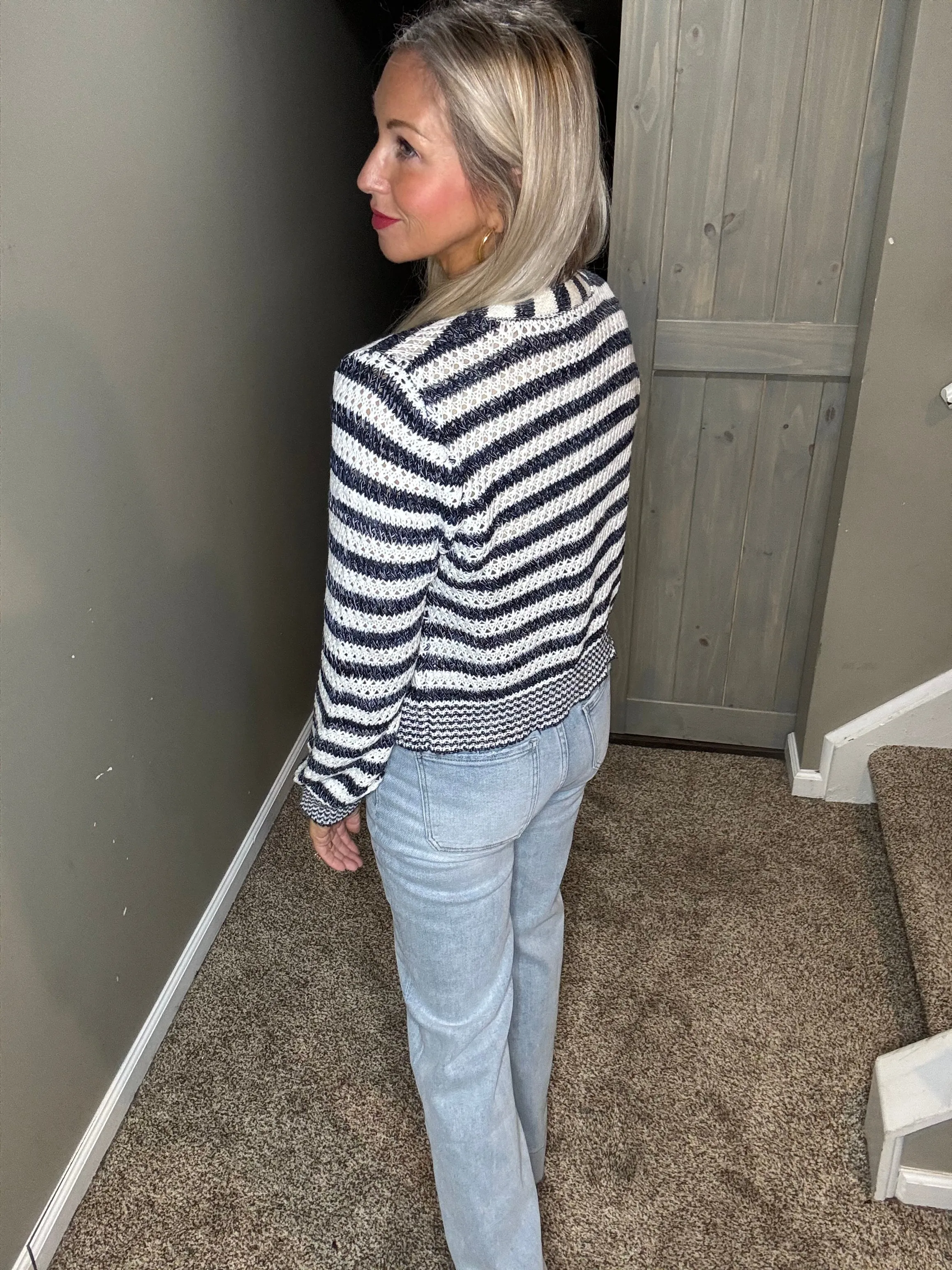 Navy Striped Cardigan