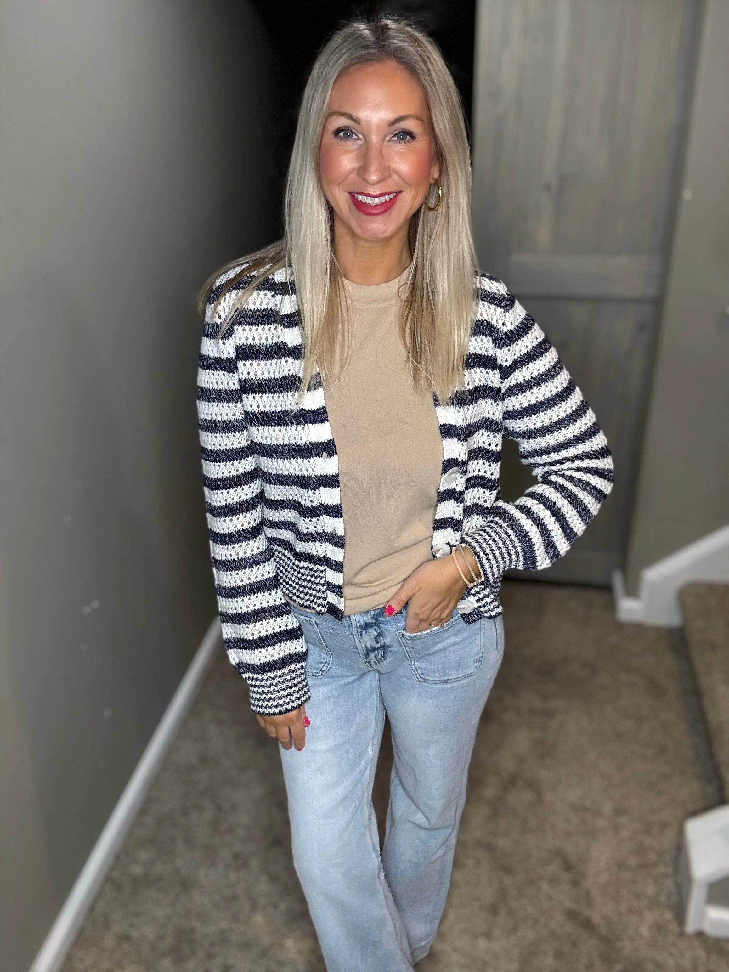 Navy Striped Cardigan