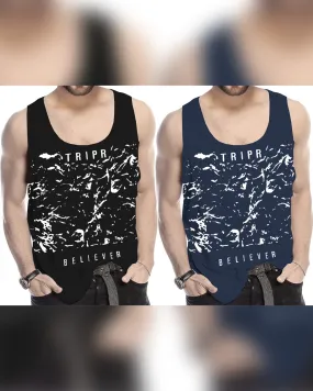 (Pack of 2) Men Printed Vest / Black & Navyblue