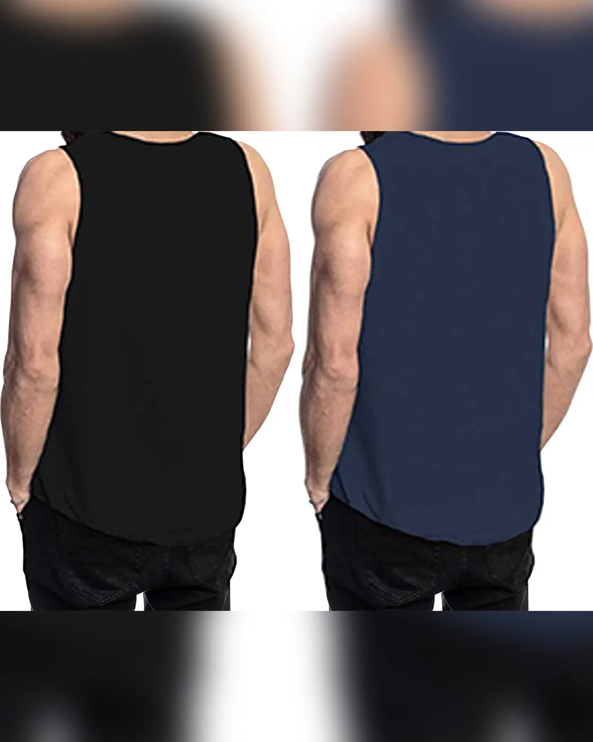 (Pack of 2) Men Printed Vest / Black & Navyblue