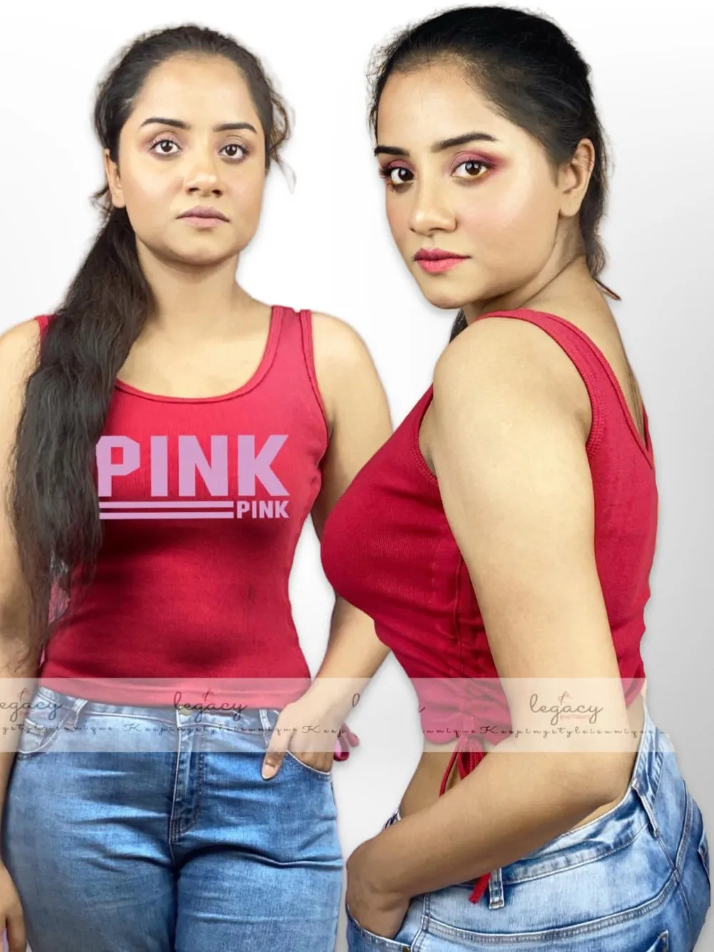 PINK Printed Womens Cotton Softy Red TankTop