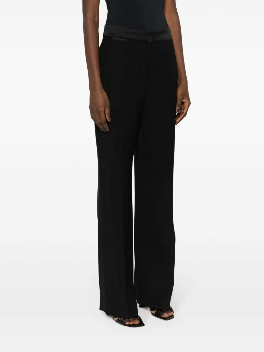 pressed-crease long-length straight-leg trousers