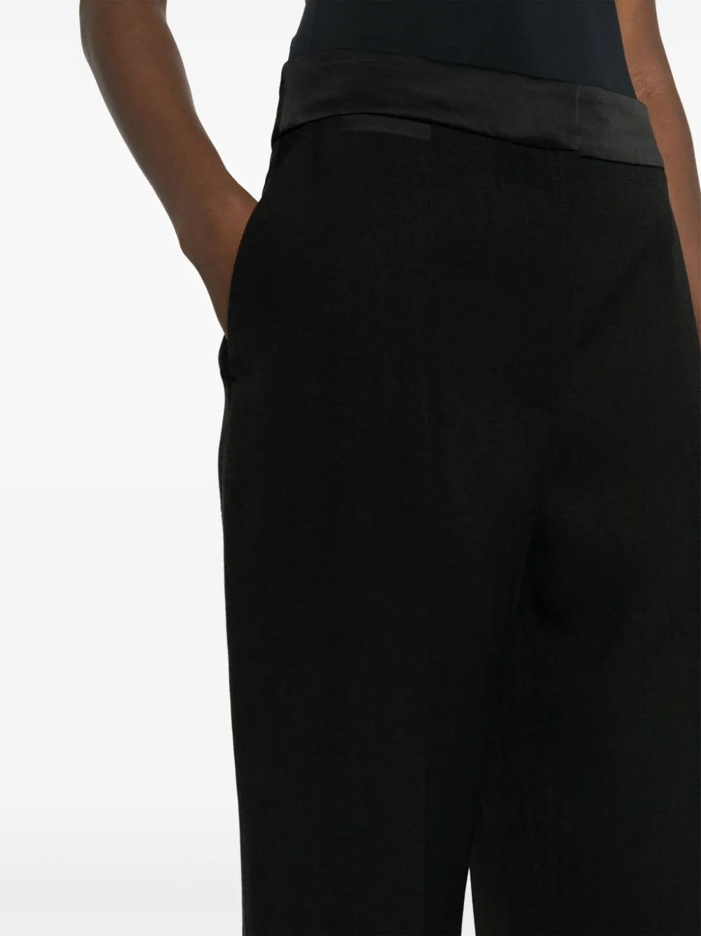 pressed-crease long-length straight-leg trousers