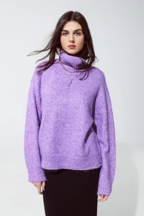 Purple Relax Fit Turtleneck Sweater