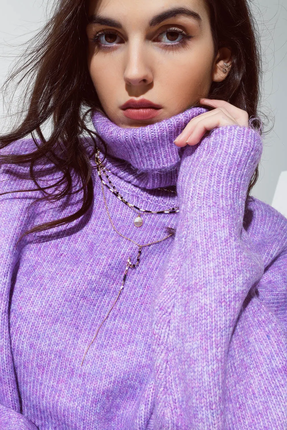 Purple Relax Fit Turtleneck Sweater