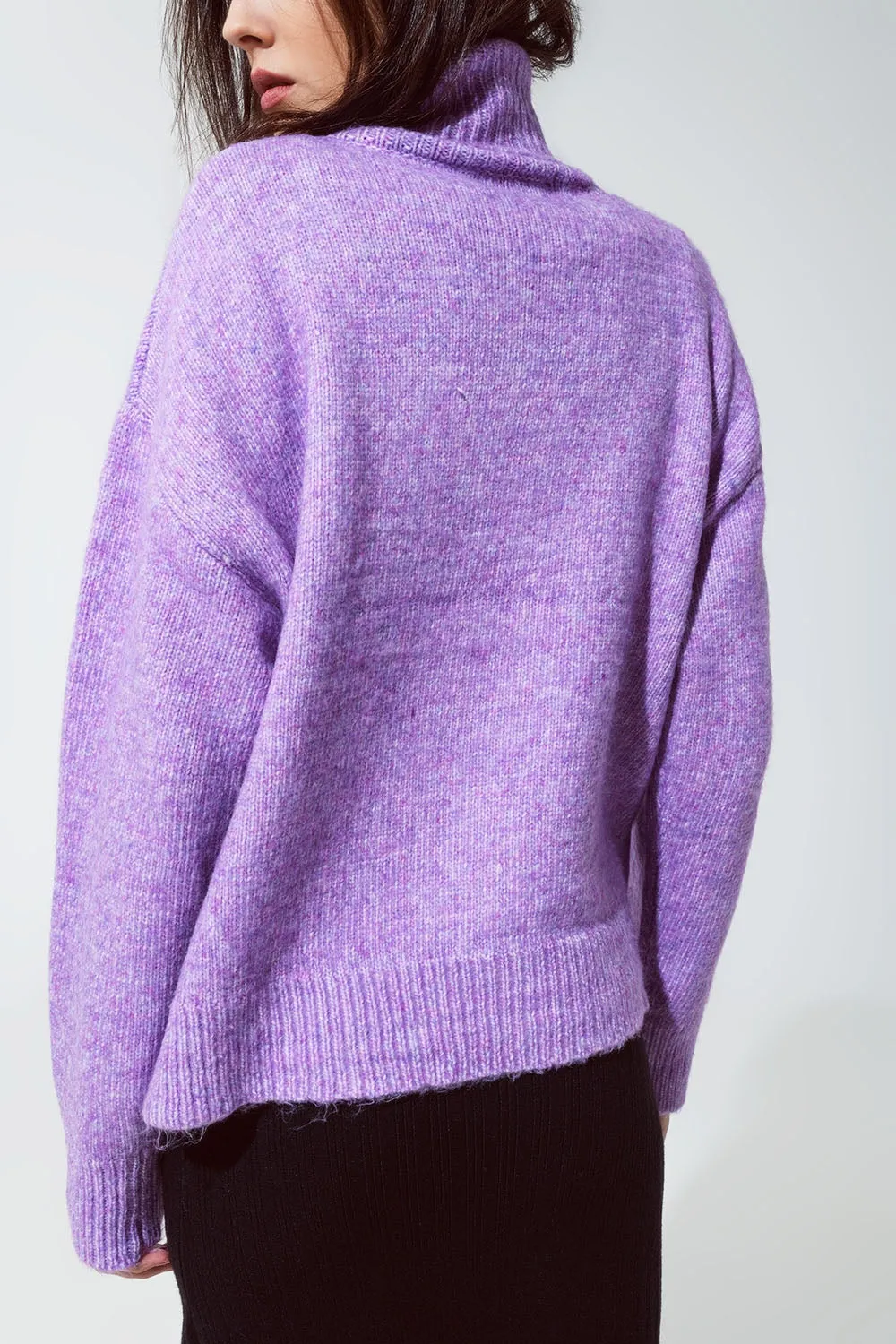 Purple Relax Fit Turtleneck Sweater