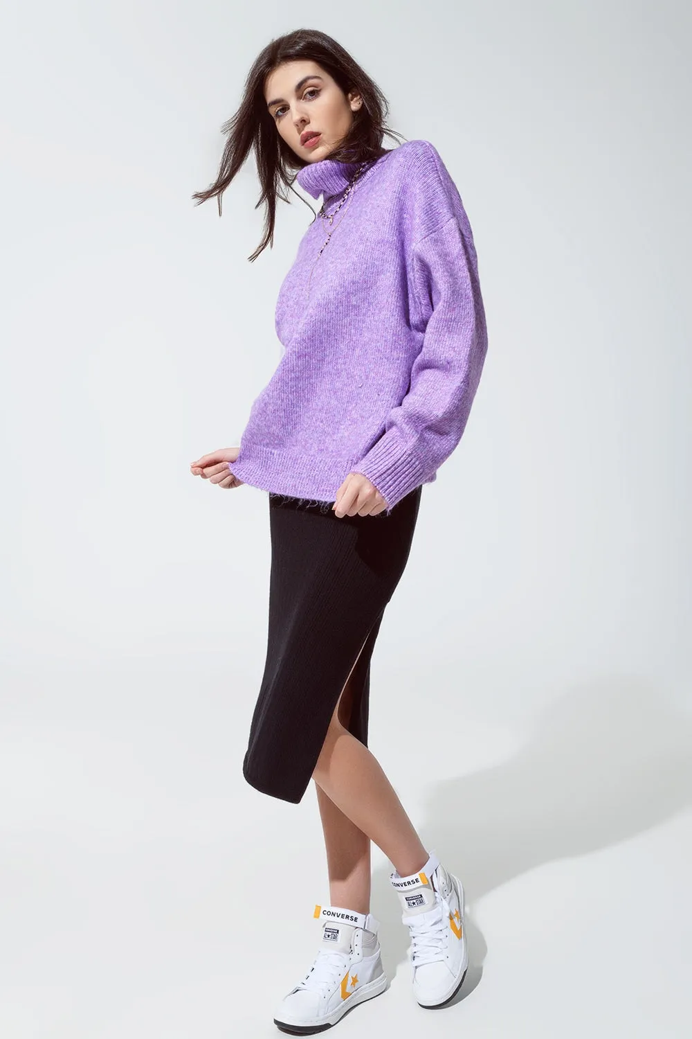 Purple Relax Fit Turtleneck Sweater