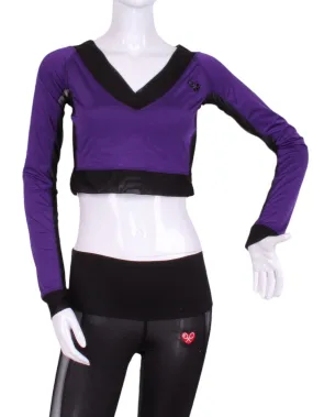 Purple Vee Crop Top with Black Mesh