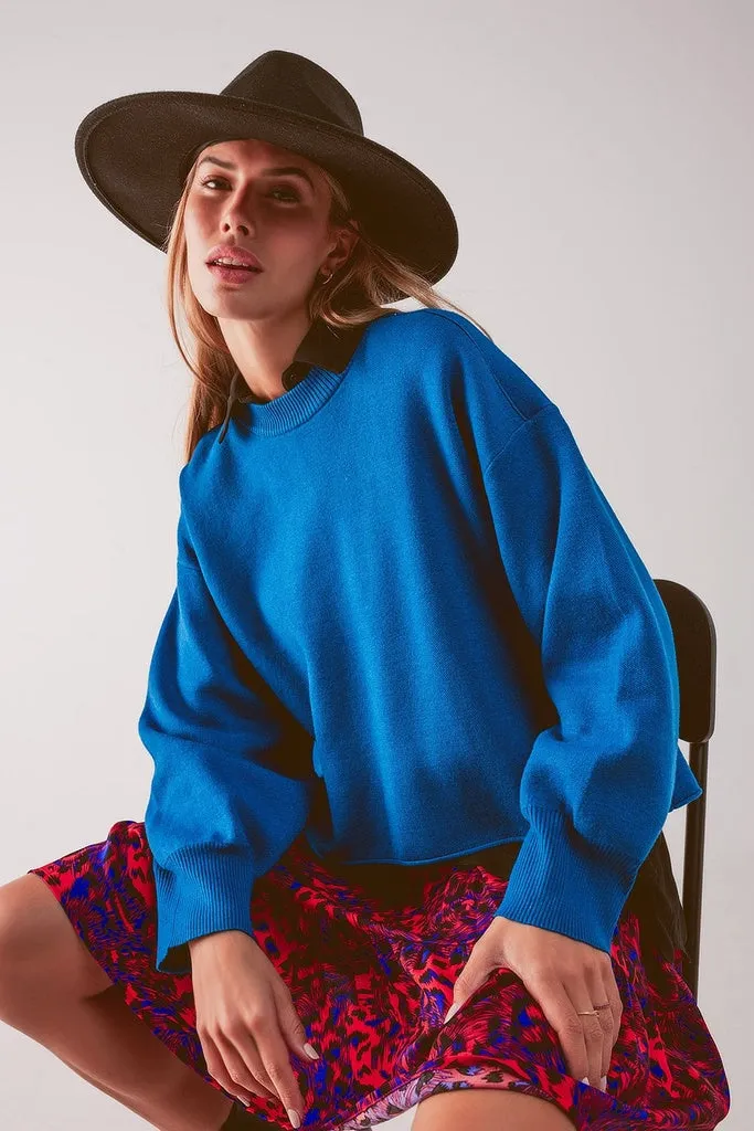 Q2 - Original Balloon Sleeve Knitted Jumper in Blue