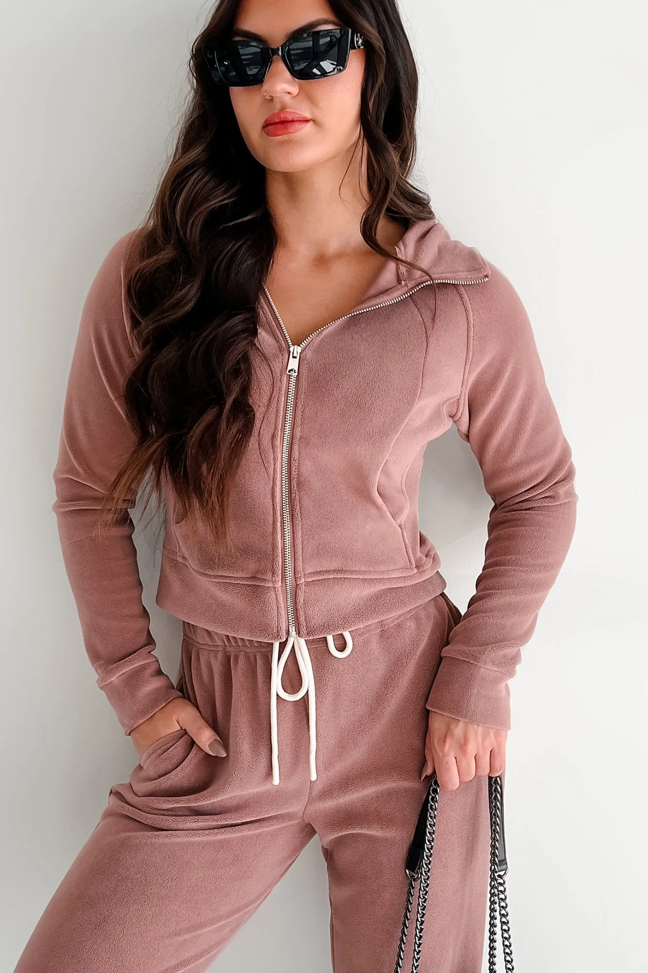 Retro Refresh Hooded Fleece Track Jacket (Wood Rose)