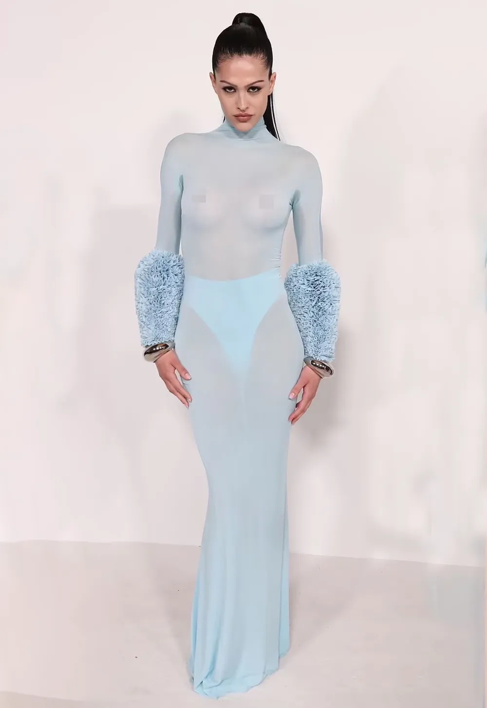 Ruffled Turtleneck Bodycon Maxi Dress