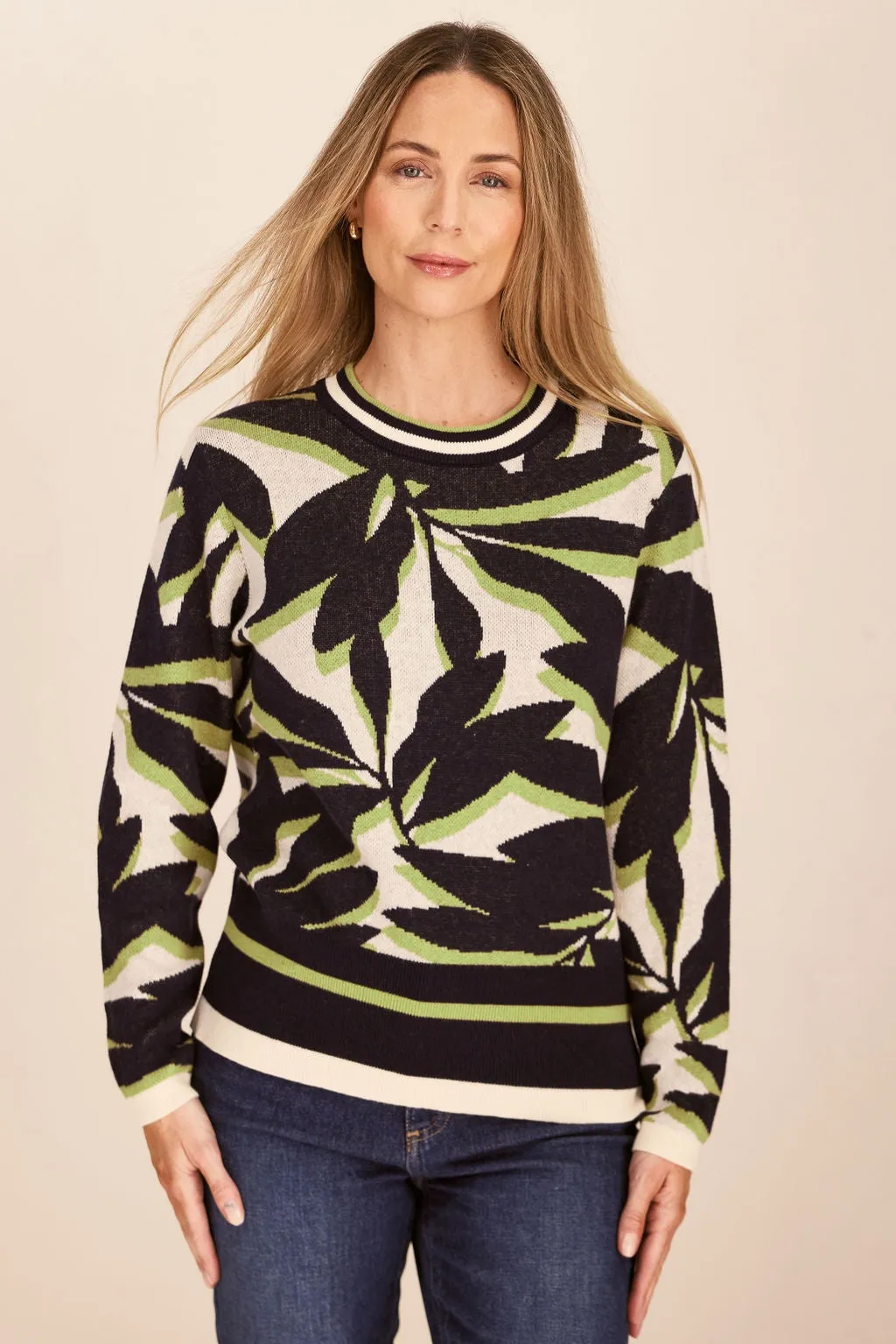 See Saw Fauna Sweater in Navy Lime Vanilla