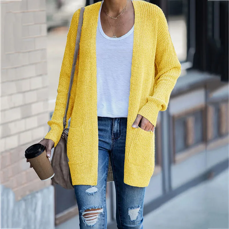 Simple Pure Color Open Front Knit Cardigan