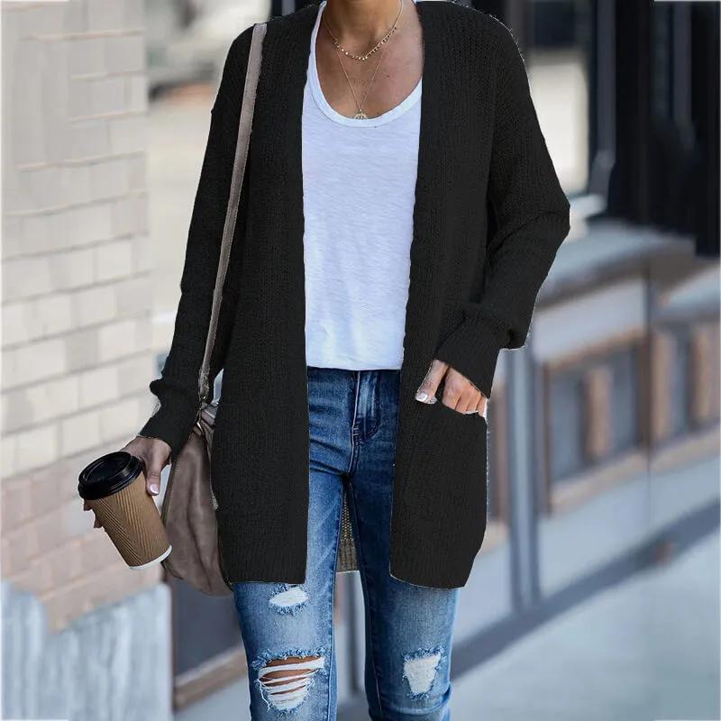 Simple Pure Color Open Front Knit Cardigan