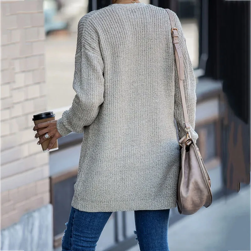 Simple Pure Color Open Front Knit Cardigan