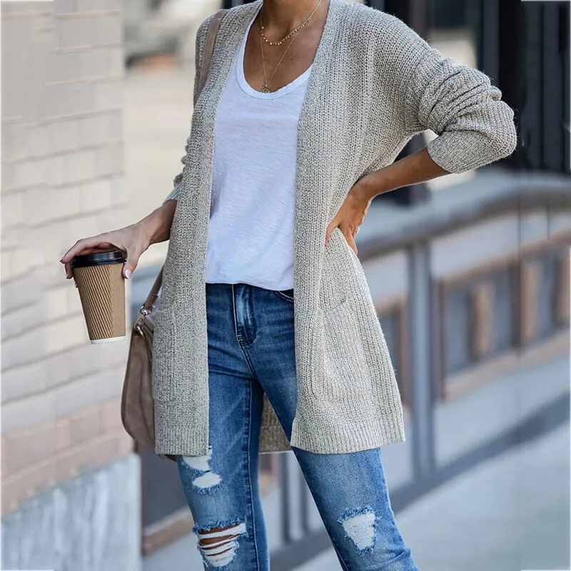Simple Pure Color Open Front Knit Cardigan