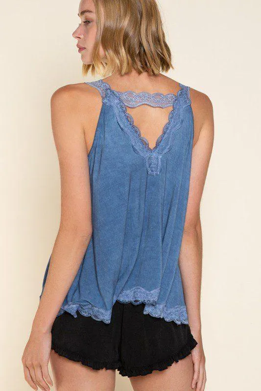 Soft Lace Trim Halter Tank Top