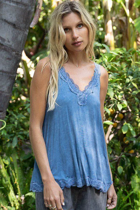 Soft Lace Trim Halter Tank Top