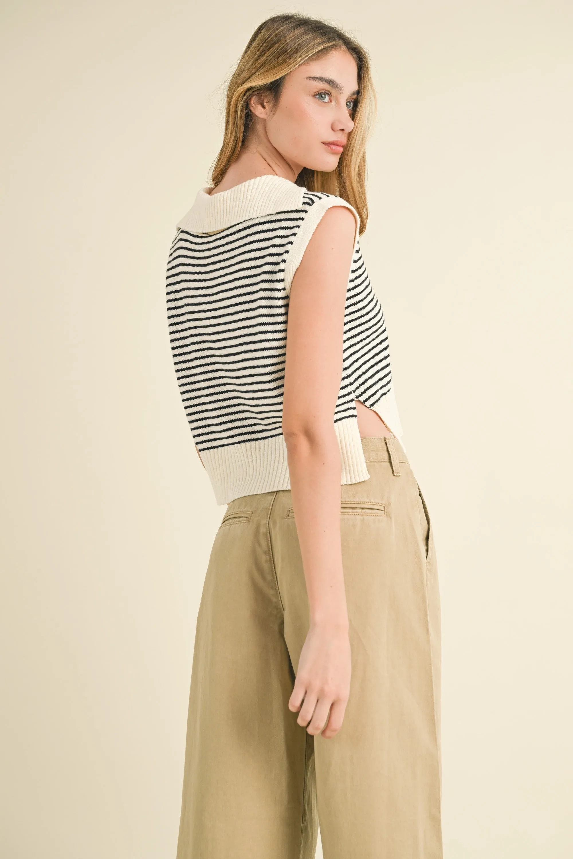 Soft Stripe Collared Knit Top