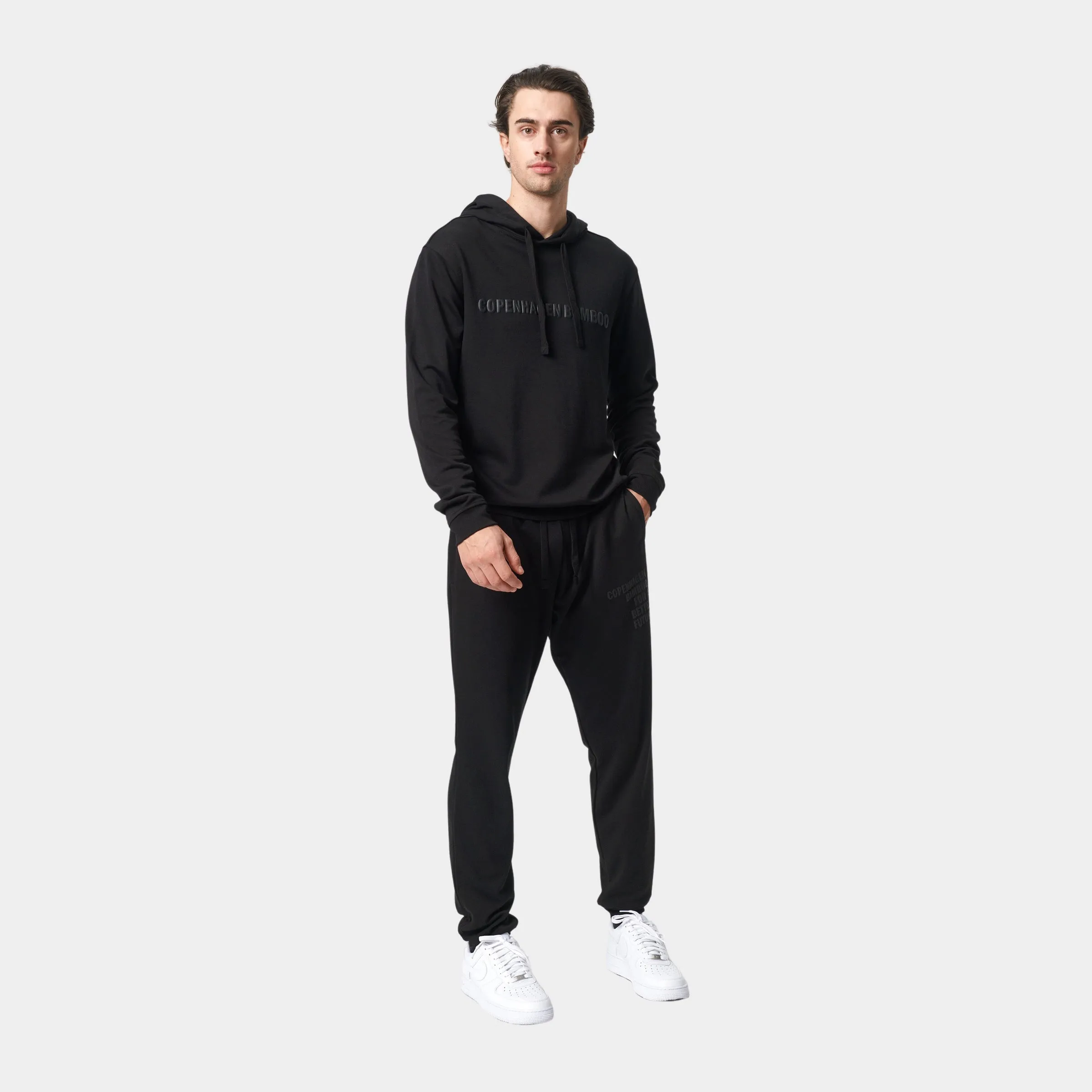 Sort bambus hoodie joggingsæt med logo