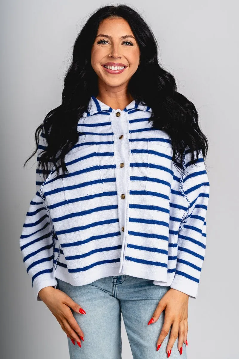 Striped knit sweater white/navy
