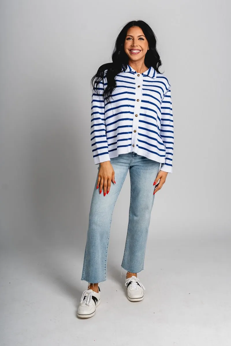 Striped knit sweater white/navy