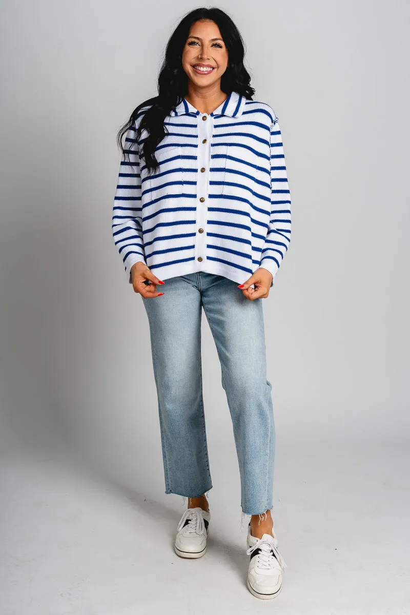 Striped knit sweater white/navy