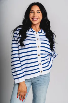 Striped knit sweater white/navy