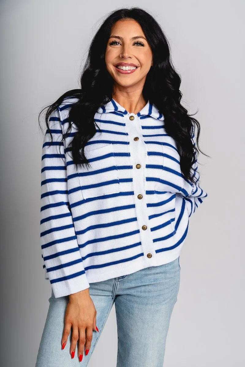 Striped knit sweater white/navy
