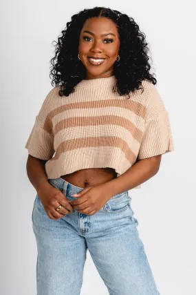 Striped short sleeve sweater beige