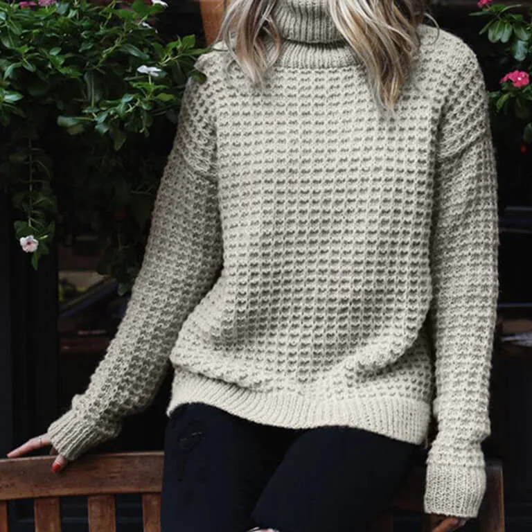 Turtleneck Crochet Pullover Thick Sweater